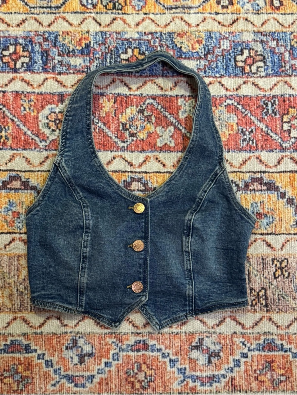Garage Dark Denim Crop Vest with Gold Buttons